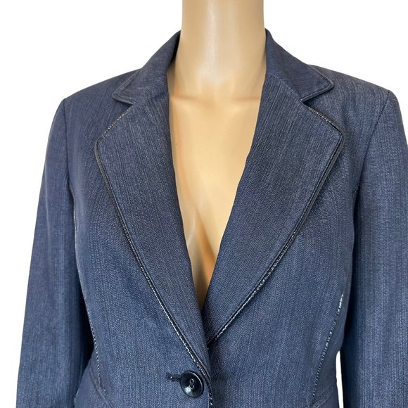 Nine West Women Blazer Size 6 Spark Black Lined Collared A Buttons Slit Cotton - Picture 4 of 16